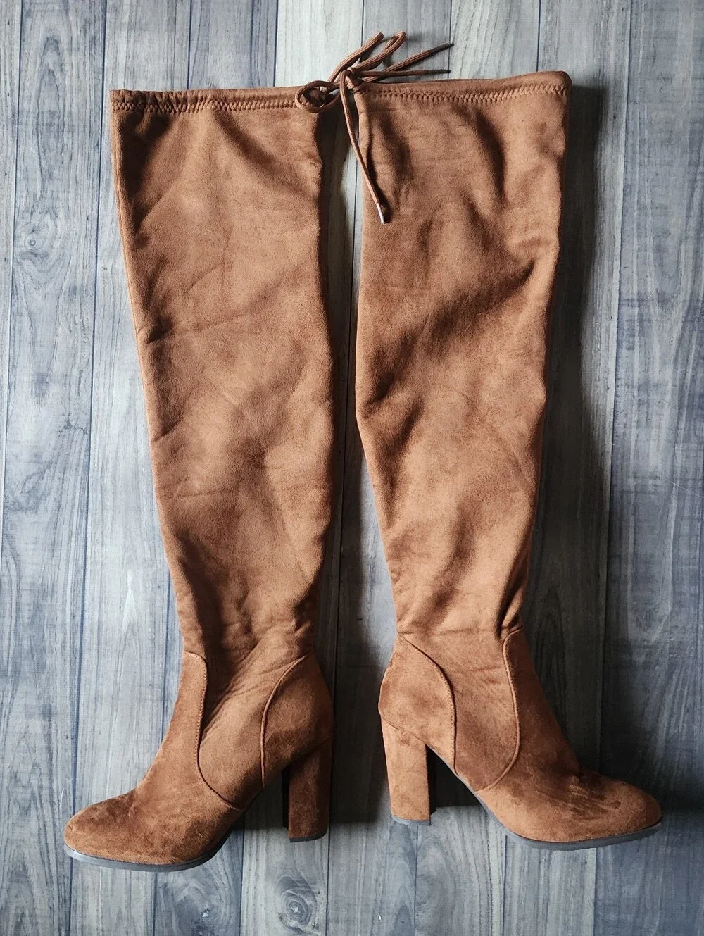 Dream Pairs Women's Tall Chestnut Suede Block Heel Boots